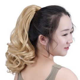 SYXLCYGG Clip Ponytail Blonde Claw Clip Pony Tails Extension Wavy 14" 4.3 OZ Synthetic Like Real Hair Fake Hair pieces Women Easy To Use Yaki Fluffy Like Real Hair