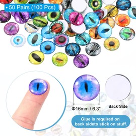 PATIKIL 16mm Dragon Eyes, 100 Pcs Round Glass Eyes Animals Crochet Eyes for Clay Doll Making Craft DIY Findings Jewelry Making, Mix Color