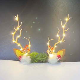 Carufin LED Christmas Glowing Hairpin Light up Elk Antlers Feathers Headdress Simulation Tree Branch Hair Clips Party Cosplay Decorative for Women (B2)