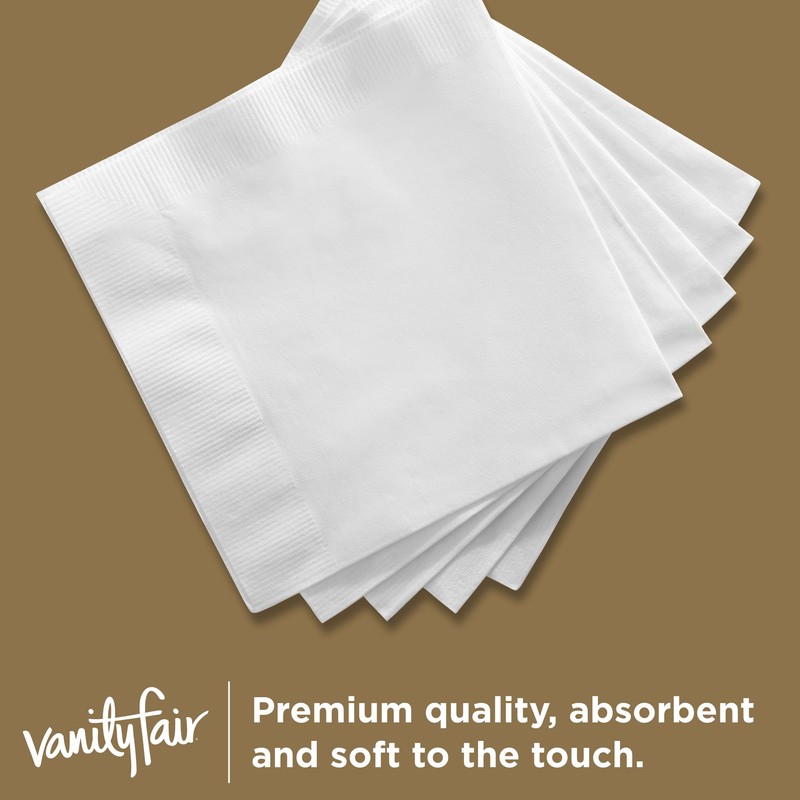 Vanity Fair Entertain Beverage Paper Napkins, White, 2-Ply, 40 Count,