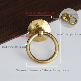 XUEBEI 2Pcs Brass Drawer Ring Pulls Vintage Decorative Gold Cabinet Handles Floral Copper for Furniture Cabinet Cupboard Case Box Handles (Gold)