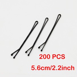 RN BEAUTY 200 Pieces Bobby Pins With Tin Case 2.2inch/5.6cm Secure Hold Tips Stainless Steel Strong Grip Hairpins Bob Pins Bulk Hairstyles Bun Clips Hair Styling Pins Black Tipped (Flat Shaped 5.6cm)