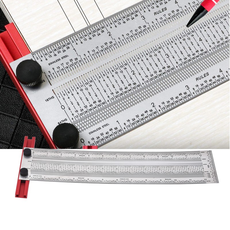T Rule Stainless Steel Silver Scribing Ruler Woodworking Measuring Tool
