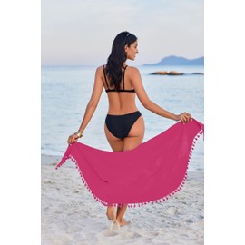 AI'MAGE Sarong Wraps for Women Swimsuit Coverups Beach Bathing Suit Cover Up Tassels Bikini Short Wrap Skirts for Swimwear Hot Pink