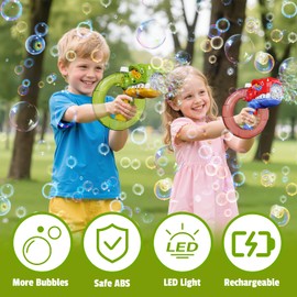 Bubble Gun, 2 Pcs Dinosaur Bubble Machine Gun for Toddlers 3-5, Rechargeable Bubble Blower Maker with Bubble Solution for Kids, Outdoor Summer Bubble Gun for Kids Age 4-8