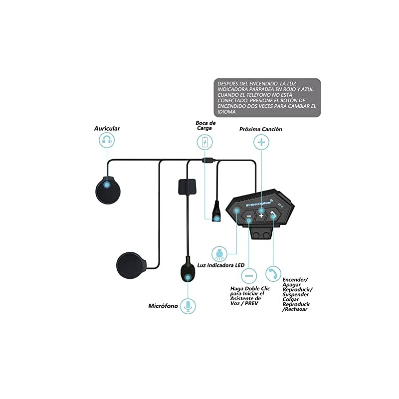 Autbye - Auricular Bluetooth para Motocicleta con MicrFono, Compatible con