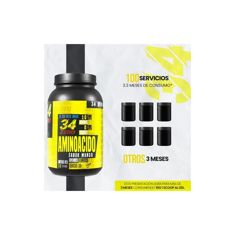 Aminoacido 34 Zero 1kg 200 Servicios Varios Sabores
