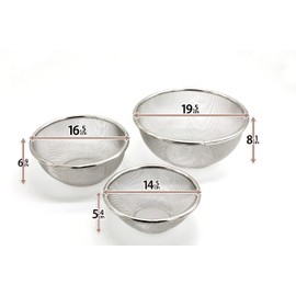 Made in Japan, 18-8 Stainless Steel Colander Colander Set (5.7 x 6.5 x 6.5 x 7.7 inches (14.5 + 16.5 x 19.5 cm) M-3