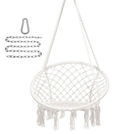 unbranded Macrame Swing Chair,Cotton Rope Chair Swing for Indoor and Outdoor Use,White
