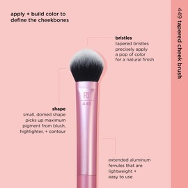 Real Techniques Tapered Cheek Makeup Brush, For Blush, Highlighter, Loose, Or Pressed Powder, Blush Brush With Synthetic Bristles, Precise Makeup Application, Aluminum Handle, Cruelty Free, 1 Count | Real Techniques