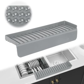 Silicone Faucet Splash Guard 4" x 14", Faucet Water Catcher Mat, Longer Silicone Sink Mat for Kitchen, Bathroom, Laundry Room, Farmhouse for Quartz Kitchen Sink（Gray）