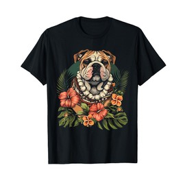 Bulldog Hawaiian Flowers Hibiscus Hula Hawaii Dog T-Shirt