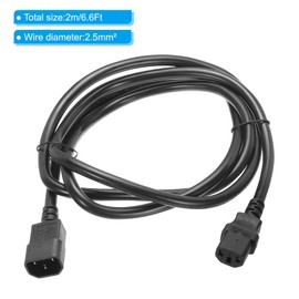 PATIKIL AC Power Cord 3 Prong C14 Male to C13 Female 2.5mm2 2m 6.6Ft 250V 10A PDU Cable for Laptop Electronics TV Computer Printer Radio Monitor