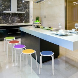 Yaheetech 18 Inch Padded Stack Stools with Leather Surface, Portable Nesting Assorted Color Drafting Metal Stools Colourful Decoration for Home Kitchen Indoor Outdoor Pack of 5