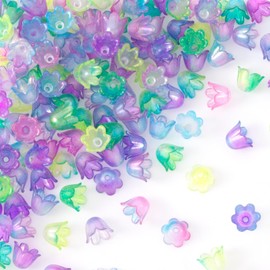 HINZIC 120Pcs Bellflower Gradient Flower Beads Mini Bellflower Blossom Acrylic Beads Spacer Charm Valentines Wedding Decoration for Bracelets Necklace Jewelry Making- Electroplated Color