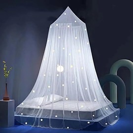 Stars Bed Canopy Glow in The Dark, Eimilaly Bed Canopy for Girls Mosquito Net, Princess Canopy for Girls Bed Room Decor, White