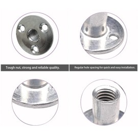 Leliafleury 10Pcs Brad Hole Tee Nuts M6 Female Thread Carbon Steel T-Nuts Flange Nuts Round Base Screw-in Tee Nuts for Fixing Connection Furniture