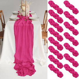 15 Pack Hot Pink Cheesecloth Table Runner, 10FT Gauze Table Runner Long Semi-Sheer Table Runner Cheese Cloth Fabric Boho Table Runner for Wedding Table Decor, Boho Rustic Party Bridal Shower Decor