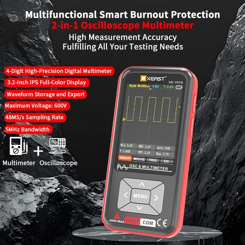 XEAST Handheld Oscilloscope Multimeter Digital - 9999 Counts, 5MHz Bandwidth,
