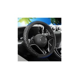 KHGUZ Car Steering Wheel Cover, 14.96" Leather Anti-Slip Vehicle Steering Wheel Protector with Fish Scale Graphic Grip, Automobile Interior Protection, Universal for Sedan Truck SUV (Blue)