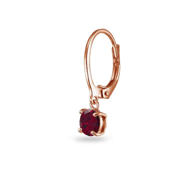 Rose Gold Flashed Sterling Silver Created Ruby 6mm Round Leverback