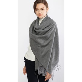 Winter Cashmere Wool Scarf Pashmina Shawl Wrap for Women Long Large Warm Thick Reversible Scarves Grey and Black, L