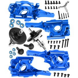hopsupRC Aluminum Front Rear Bulkhead Gearbox Steel Diff Gear Upgrades for 1/16 E-Revo VXL,Slash 4WD,Summit,Alloy RC Gearbox w/Transmission Gear Hops Up,Navy Blue