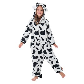 YLLSOPHAN Boys Girls Unisex Animal Pattern Cow Dinosaur Frog Koala Bunny Panda Onesie Pyjamas Sleepsuit Soft Fleece Extra Thickness (UK, Age, 11 Years, 12 Years, Regular, Cow)