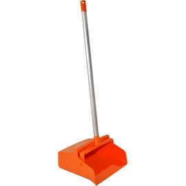 SPARTA Upright Dustpan with Aluminum Handle, Serrated Edge for Broom Combing, Secure Yoke Lock with Easy Storage Hanging Hole for Commercial Cleaning, Plastic, 30 Inches, Orange