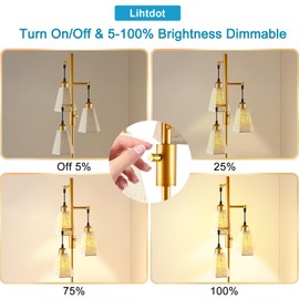 Lightdot 68IN Dimmable Floor Lamp for Living Room, Industrial 3-Light Tree Floor Lamps with LED E26 Bulbs Included, Mid Century Floor Lamp with Fabric Patterned Lampshades for Bedroom HOM Office-Gold