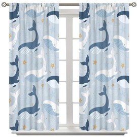 Cute Whale Curtains for Kids, Cartoon Sea Starfish Window Treatments Under Sealife Sea Window Drapes for Boys Girls Nursery Bedroom Living Room 42x45in (Decor)