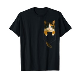 Cute Calico Cat Pocket Funny Gifts Cat Mom Cat Dad Cat Lover T-Shirt