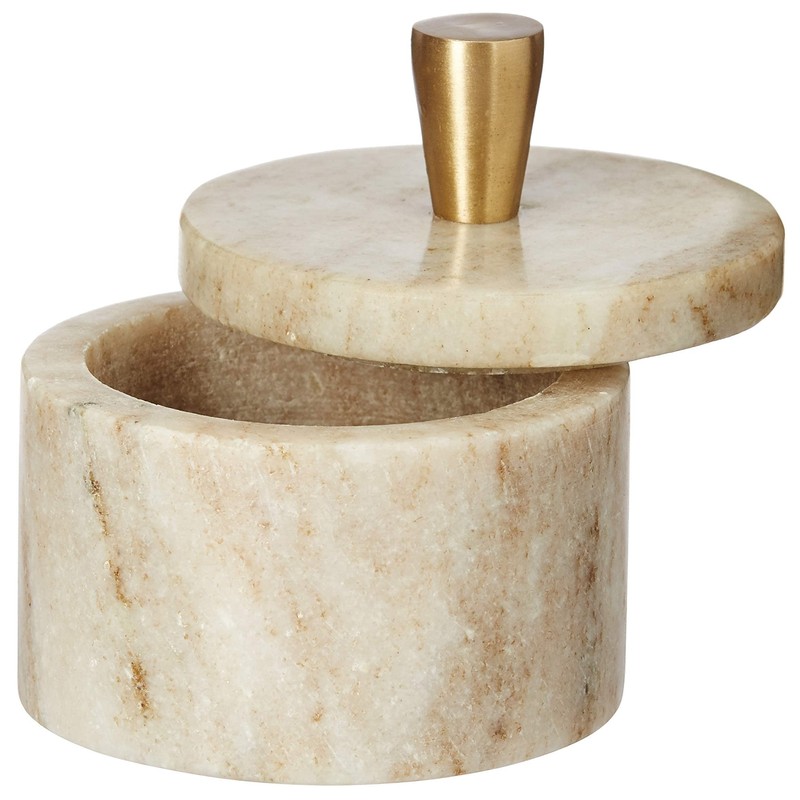 Queenza Brown Marble Salt Cellar with Lid and Premium Brass