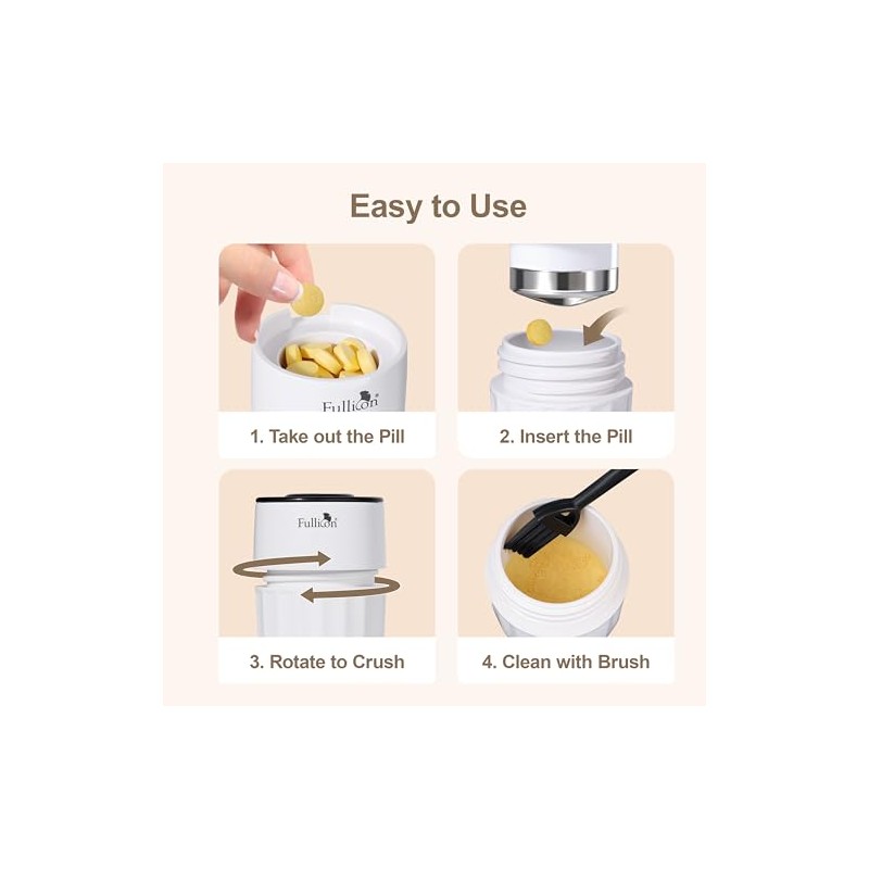 Fullicon Pill Crusher for Tablets, Stainless Steel Head Tablet Crusher,