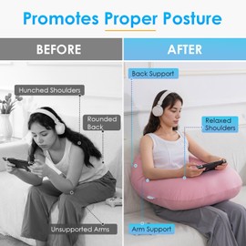 QUEEN ROSE Reading Pillow for Gaming, Lap Desk Pillow for Sitting in Bed or Sofa, Compact Arm Support Pillow for Reading, Playing or Crocheting, Cooling Grey