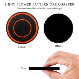 JUSTTOP 2 PCS Car Cup Holder Coasters, 2.8 Inch Round Non-Slip Anti Dust Cup Holder Insert Coaster, Waterproof PVC Car Console Drink Cup Mats, Universal Car Interior Accessories (Orange)