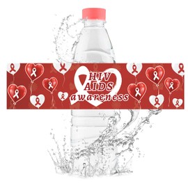 URROMA 50Pcs AIDS Awareness Water Bottle Labels World AIDS Day Waterproof Bottle Stickers Red Ribbon Drinks Wrappers for AIDS/HIV Awareness Event