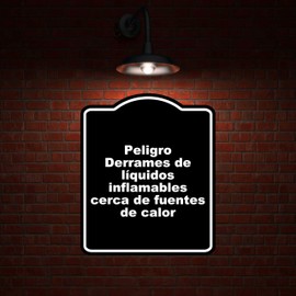 Peligro Derrames de líquidos inflamables cerca de fuentes de calor BLACK Aluminum Composite Sign 20 x 24 inches