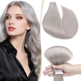 18 inch SEGO Tape in Hair Extensions Human Hair 10PCS #Grey 100% Remy Real Hair Pieces for Women Invisible Skin Weft Straight (25g)