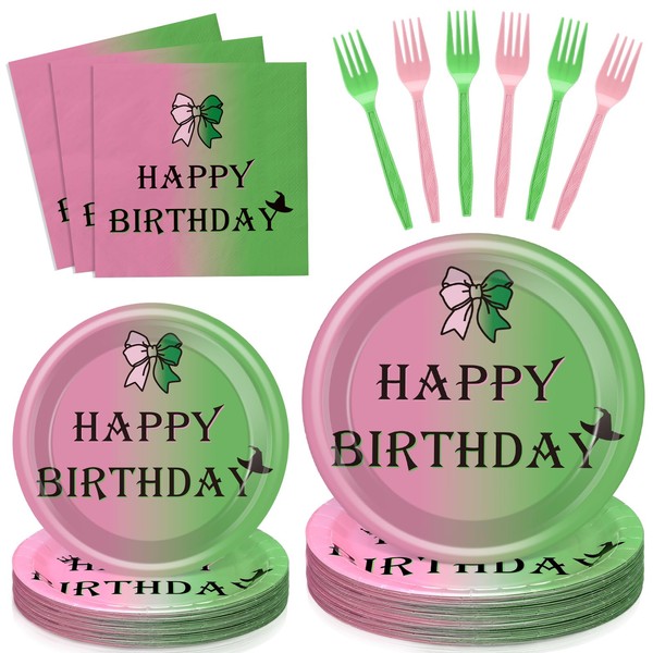 Havawish 96 Pcs Pink and Green Plates Happy Birthday Party