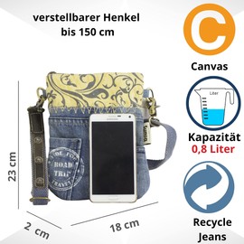 Sunsa Women's Bag/Shoulder Bag. Small Bag Made of Canvas & Recycled Jeans. Sustainable Bags. Crossbody Women's Bags as a Gift for Women/Girls, Yellow/Blue, Retro