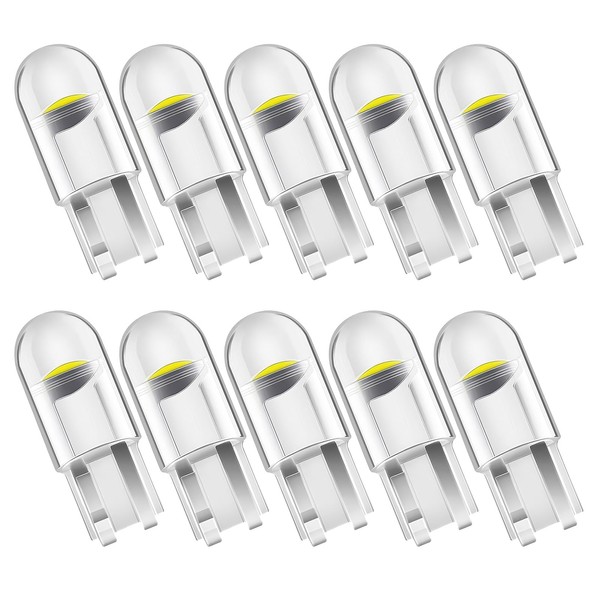 IBEIKE 501 W5W T10 LED Bulbs - 10 Packs White 194 2825 168 LED Car Bulbs 0.36w 12v COB Wedge LED Side Light Bulb Number Plate Bulb Replacement for Car Dome Map Door Courtesy License Plate Lights