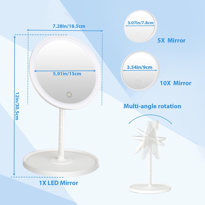 JSONPHX 1X LED Makeup Mirror with 5X and 10X Suction