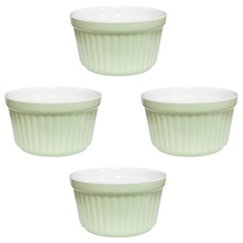 Yuauy 8 oz 4 pcs Light Green Porcelain Souffle Dishes Ramekins Dipping Sauces Baking and Cooking Bakeware Baking Cups Bowls for Pudding Desserts Creme