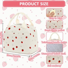 Onperpoe Insulated Lunch Bags for Women, Preppy Strawberry Cute Lunch Bag Insulated Cooler Bag, Water-Resistant Thermal Leak-Proof Girls Womens Lunch Bag for Work School BBQ Kids Adults