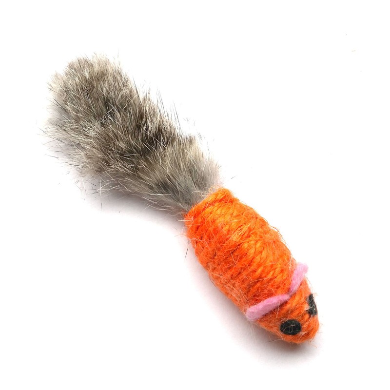 Sisal Mouse Cat Toy Rabbit Fur Tail - 3 pk