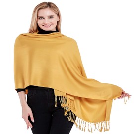 CJ Apparel Golden Brown Gold Solid Color Tassels Design Nepalese Shawl Scarf Wrap Stole Throw Head Wrap Pashmina Hand Made in Nepal New