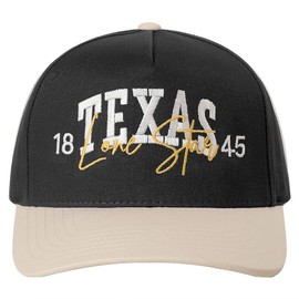 MIRMARU College Sports Inspired Embroidered 5 Panel Trucker Cap with Adjustable Snapback for Men and Women (Texas 1845 Lone Star,Cream/Black)