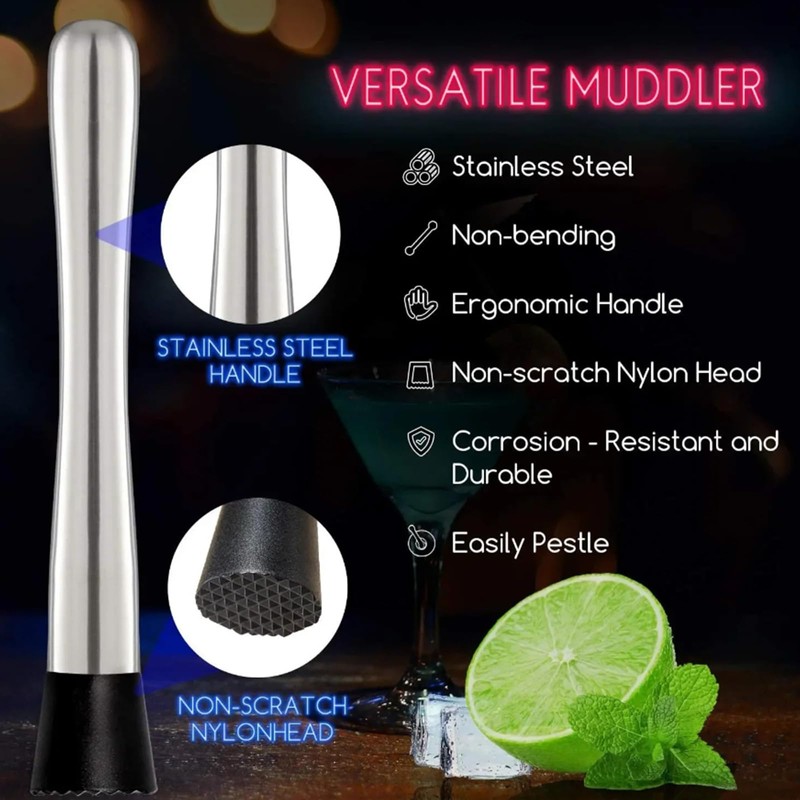 25 cm Cocktail Muddler, Cocktail Accessories, Ice Crusher, Stainless Steel