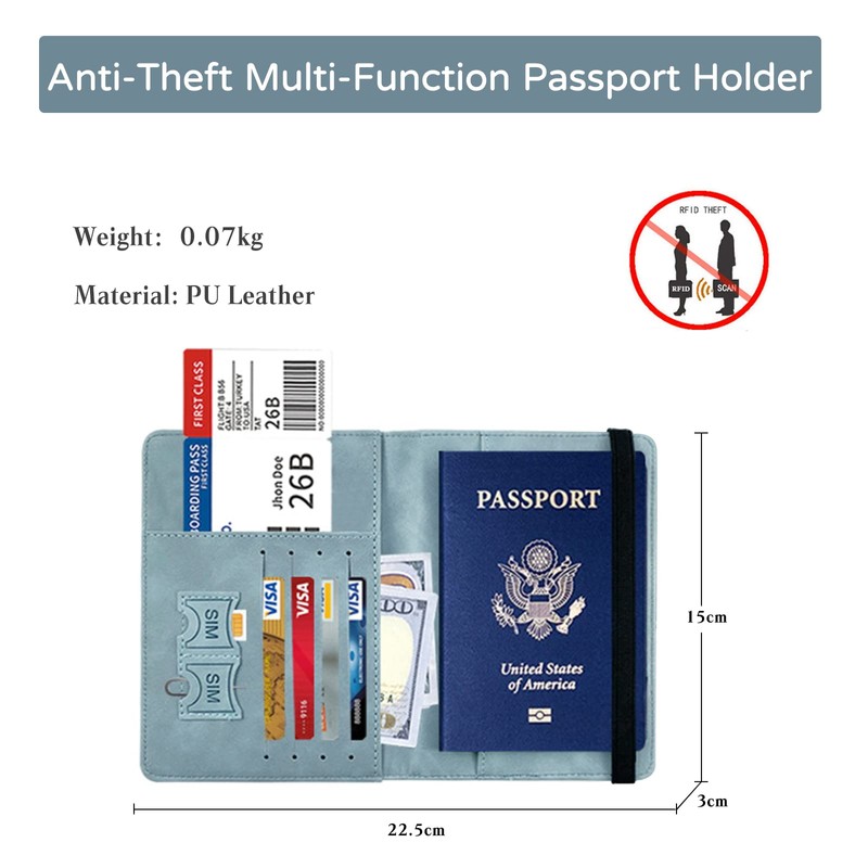 PORRASSO Passport Holder Travel Wallet RFID Blocking Card Case PU